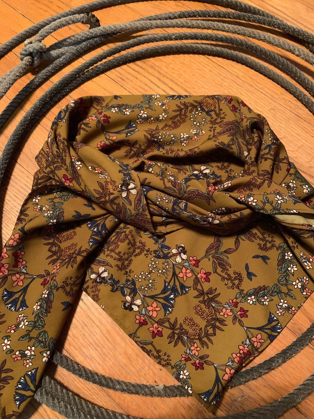 Dark Mustard Floral Wranglin Rag Cowboy Scarf Wild Rag | Etsy (US)