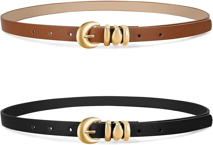 XZQTIVE 2 Pack 0.71'' Womens Skinny Leather Belts for Ladies Thin Waist Belt for Jeans Dress Pant... | Amazon (US)