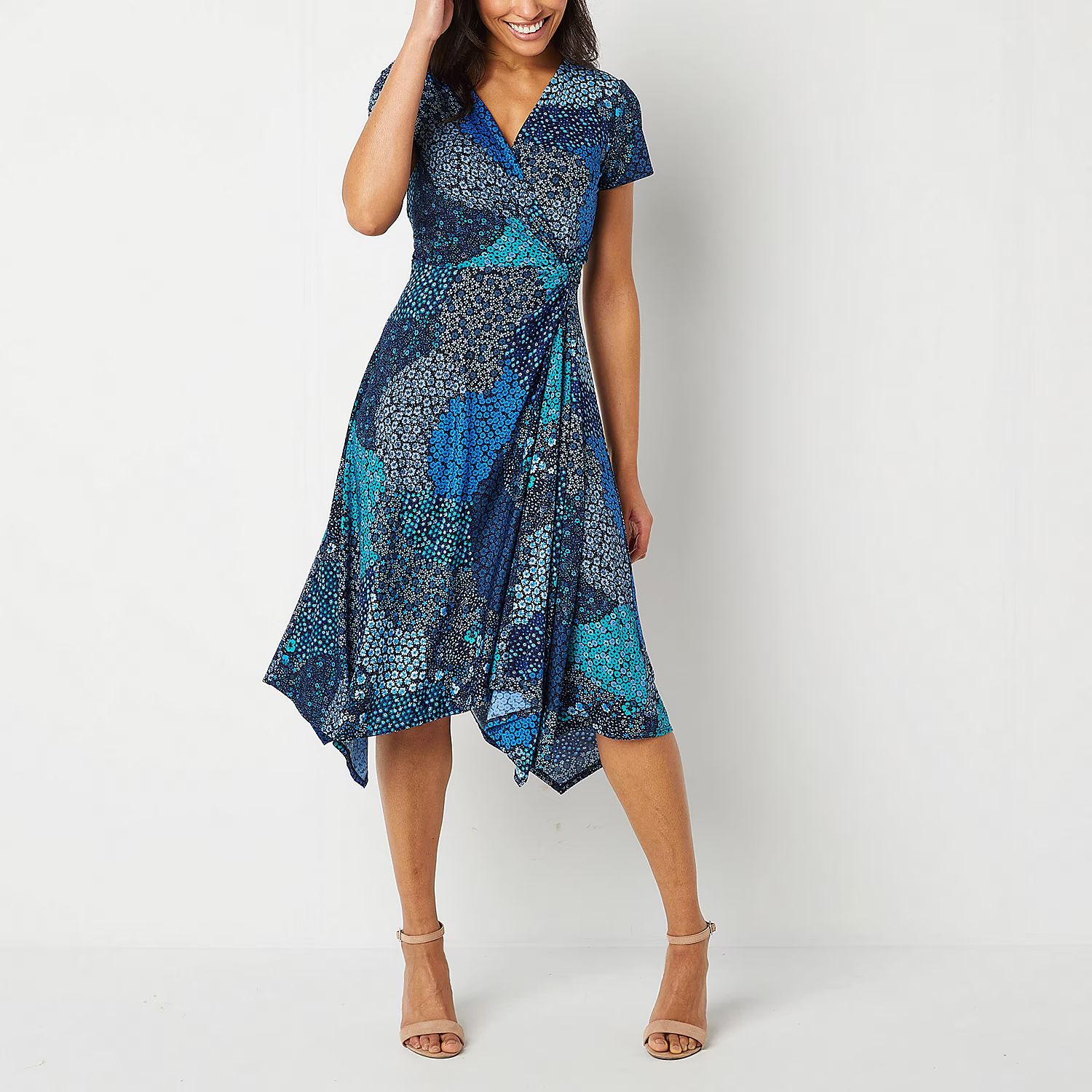 new!Perceptions Short Sleeve Patchwork Midi Fit + Flare Dress | JCPenney