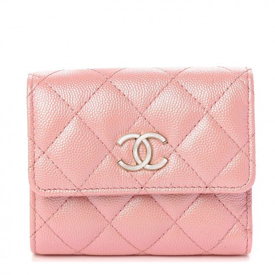 CHANEL Iridescent Caviar Small Quilted Flap Wallet Rose Pink | Fashionphile