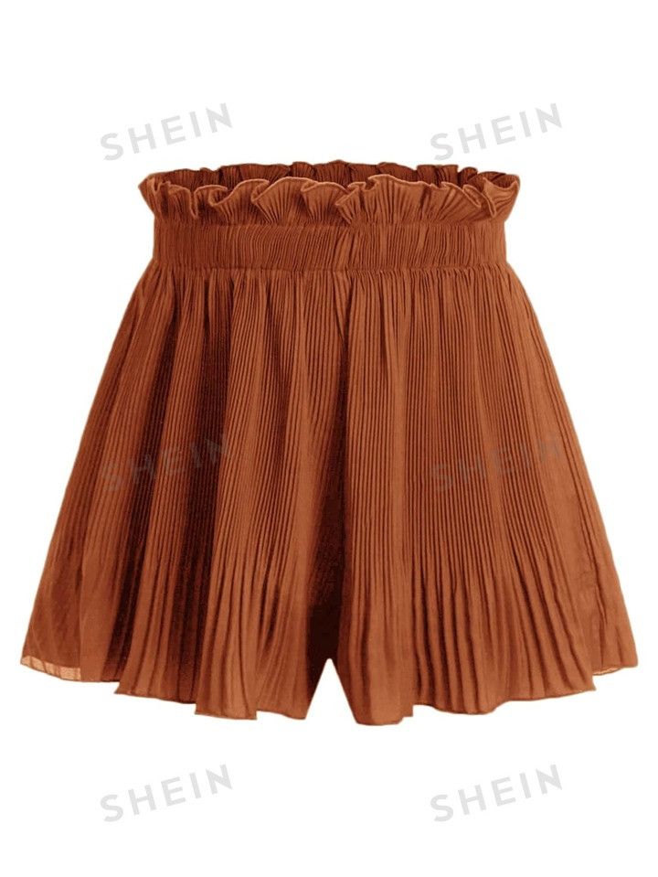 SHEIN EZwear Ruffle Waist Pleated Shorts | SHEIN