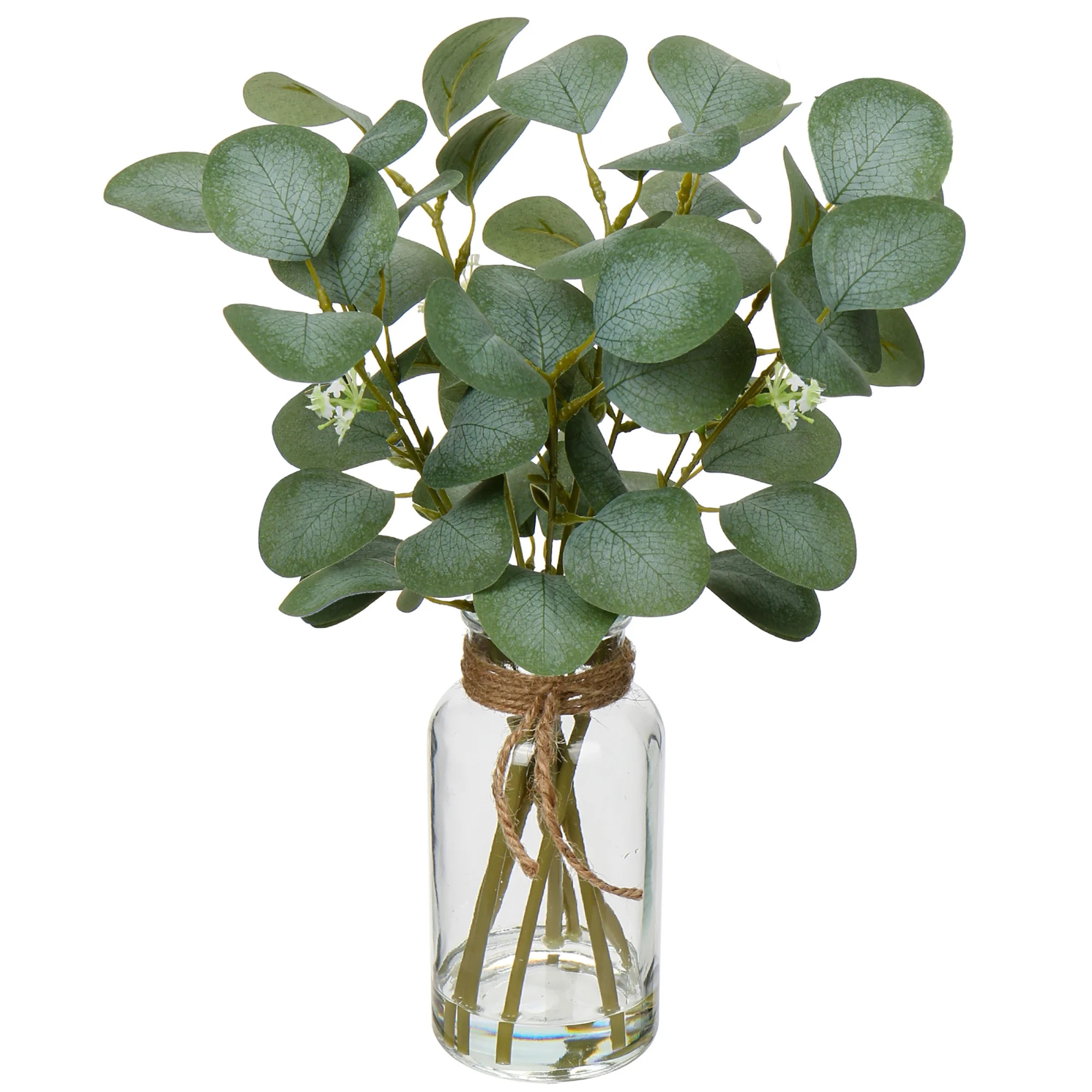 14" Eucalyptus Leaves Artificial Plant Stems in Glass Vase with Faux Water Home Office Farmhouse ... | Walmart (US)