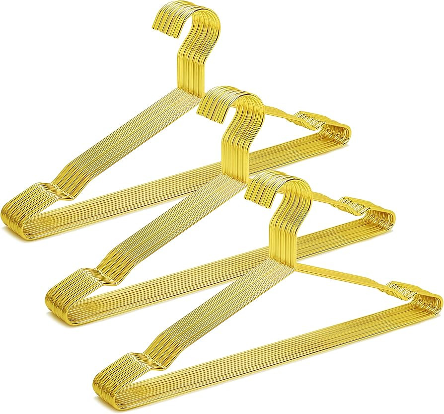 Amber Home 17" Shiny Gold Strong Metal Hanger 30 Pack, Gold Clothes Hangers, Heavy Duty Coat Hang... | Amazon (US)