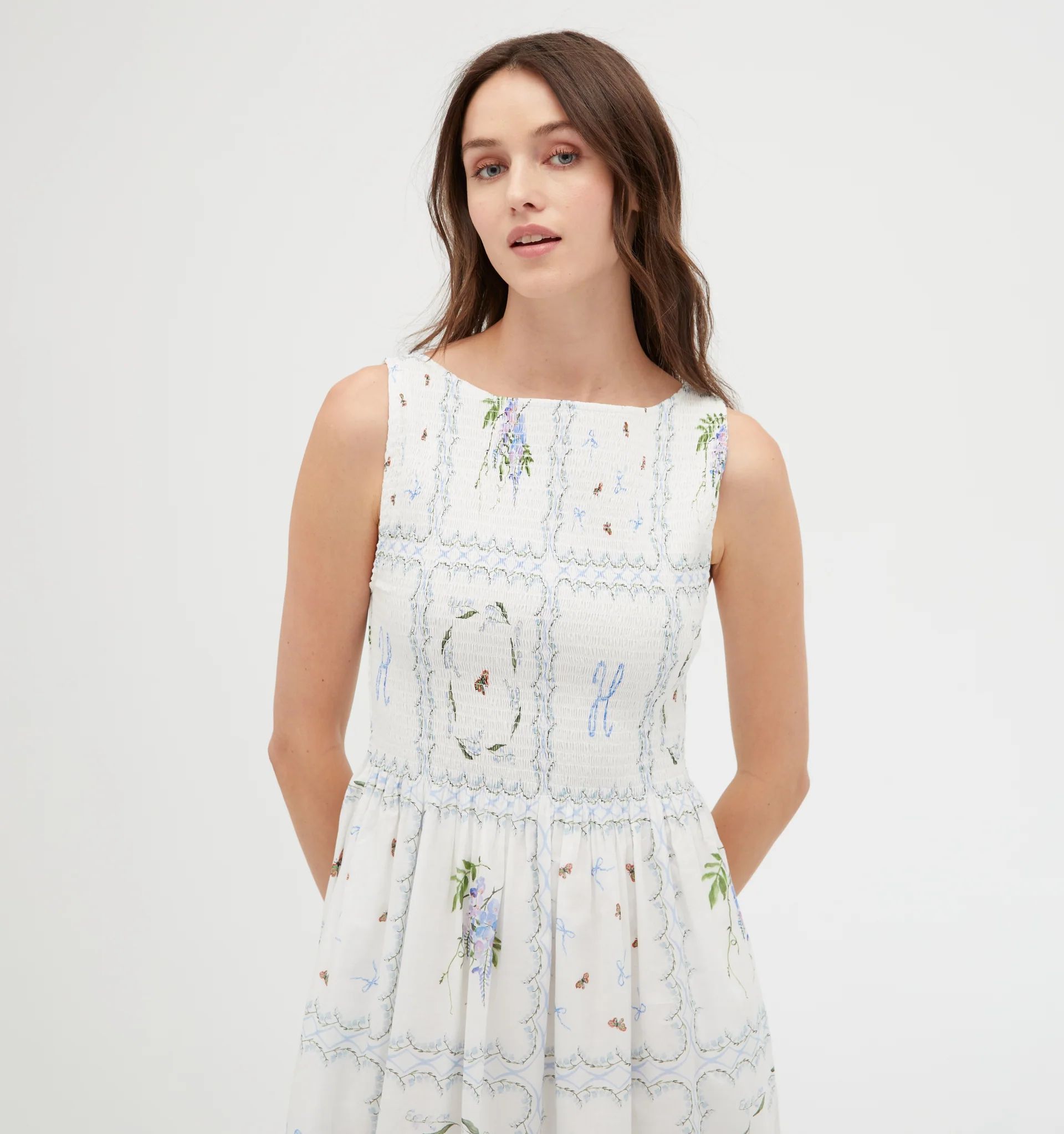 The Cosima Nap Dress - White Floral Patchwork | Hill House Home