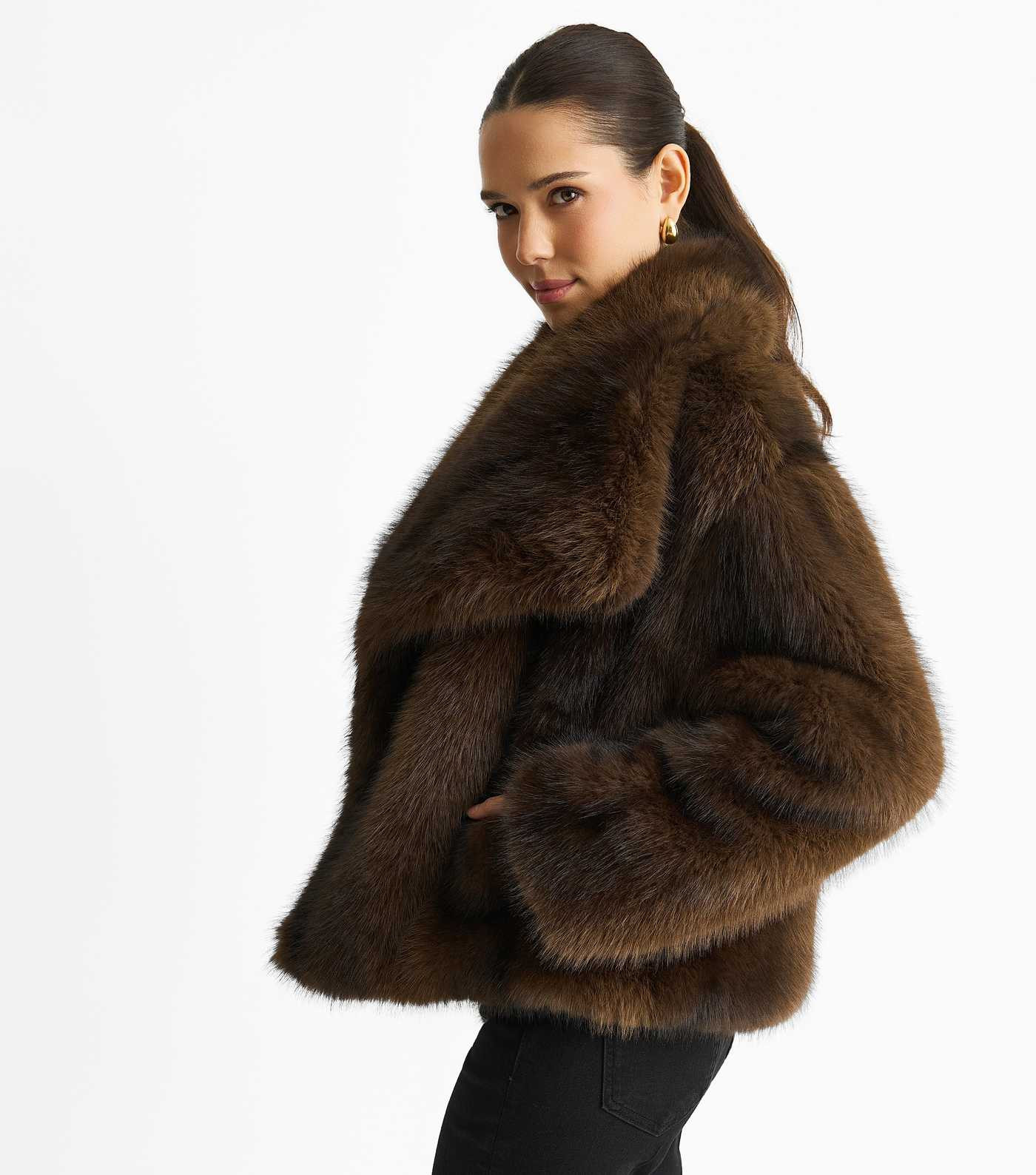 Gini London Mid Brown Faux Shawl Collar Jacket | New Look | New Look (UK)