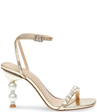 Blue by Betsey Johnson Jacy Metallic Leather Pearl Heel Dress Sandals | Dillard's