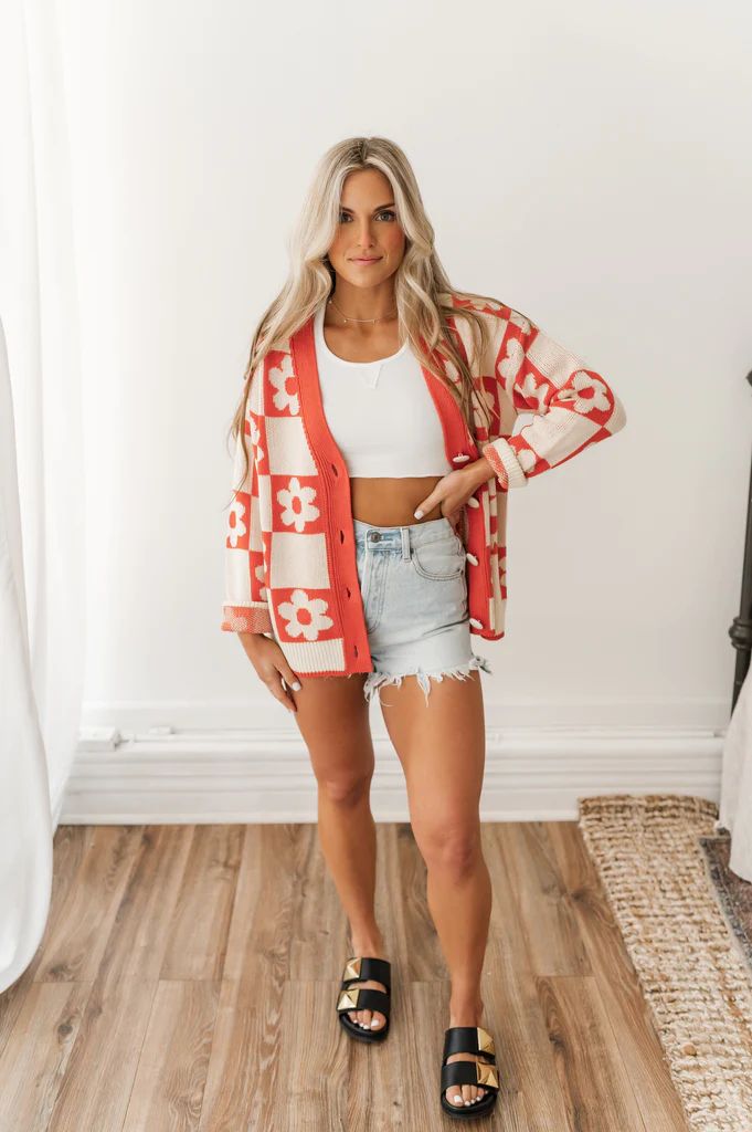 Britney Flower Checkered Cardigan | She Is Boutique