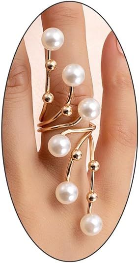 Vintage Pearl Open Ring for Women Teen Girls,Adjustable Trendy Chunky Pearl Wrap Finger Rings,Aes... | Amazon (US)