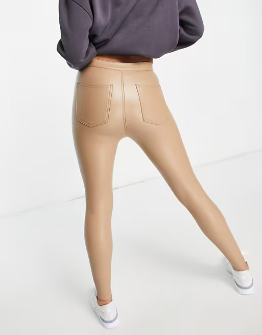 Pull&Bear faux leather skinny pants in beige | ASOS (Global)