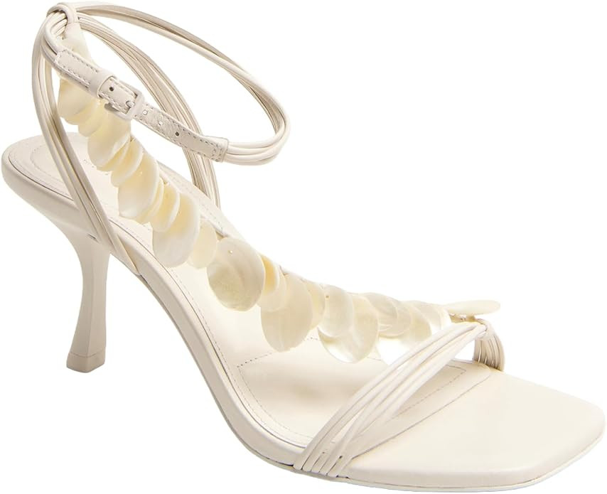 Kitten Heels for Women Alabaster Shell Beaded Strappy Stiletto Heeled Sandals Square Toe Ankle St... | Amazon (US)