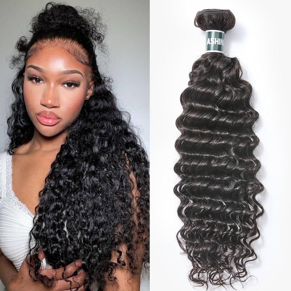 ASHINE Human Hair Bundle Deep Wave Unprocessed Cambodian Raw Hair 20 Inch, Flip Over Quick Weave ... | Amazon (US)