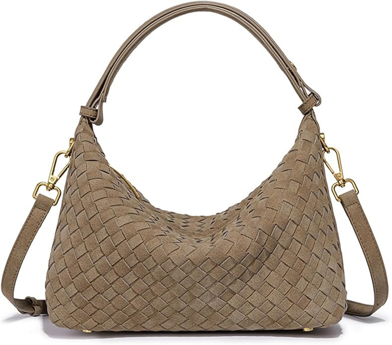 Woven Suede Shoulder Bag, Slouchy Crescent Hobo Purse & Satchel Handbag | Women's Soft faux suede... | Amazon (US)
