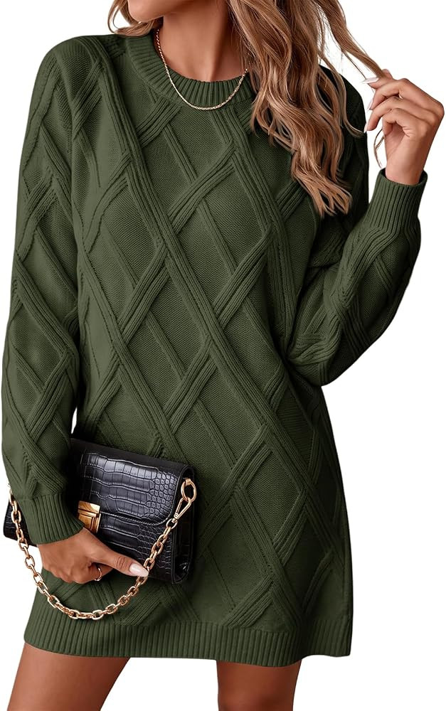 Saodimallsu Womens Cable Knit Sweater Dress Fitted A-Line Fall Mini Dress | Amazon (US)