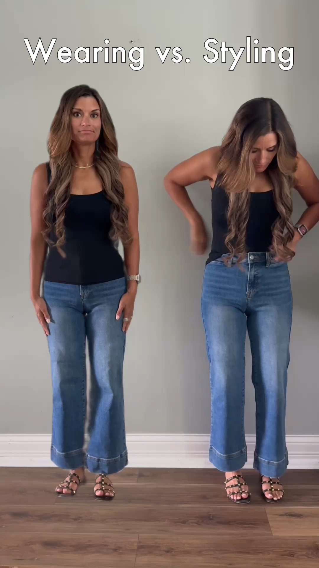 Wearing vs Styling - black tank with jeans and black vest