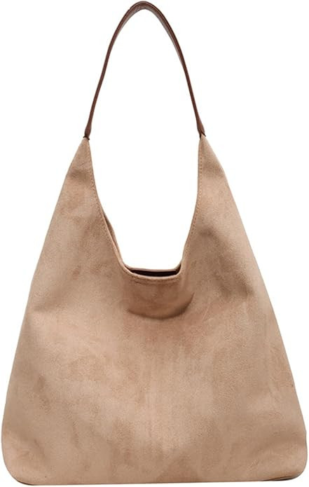 Suede purses for Women 2024 Slouchy Shoulder Bags Soft Leather hobo bag Brown Tote Handbag for Wo... | Amazon (US)