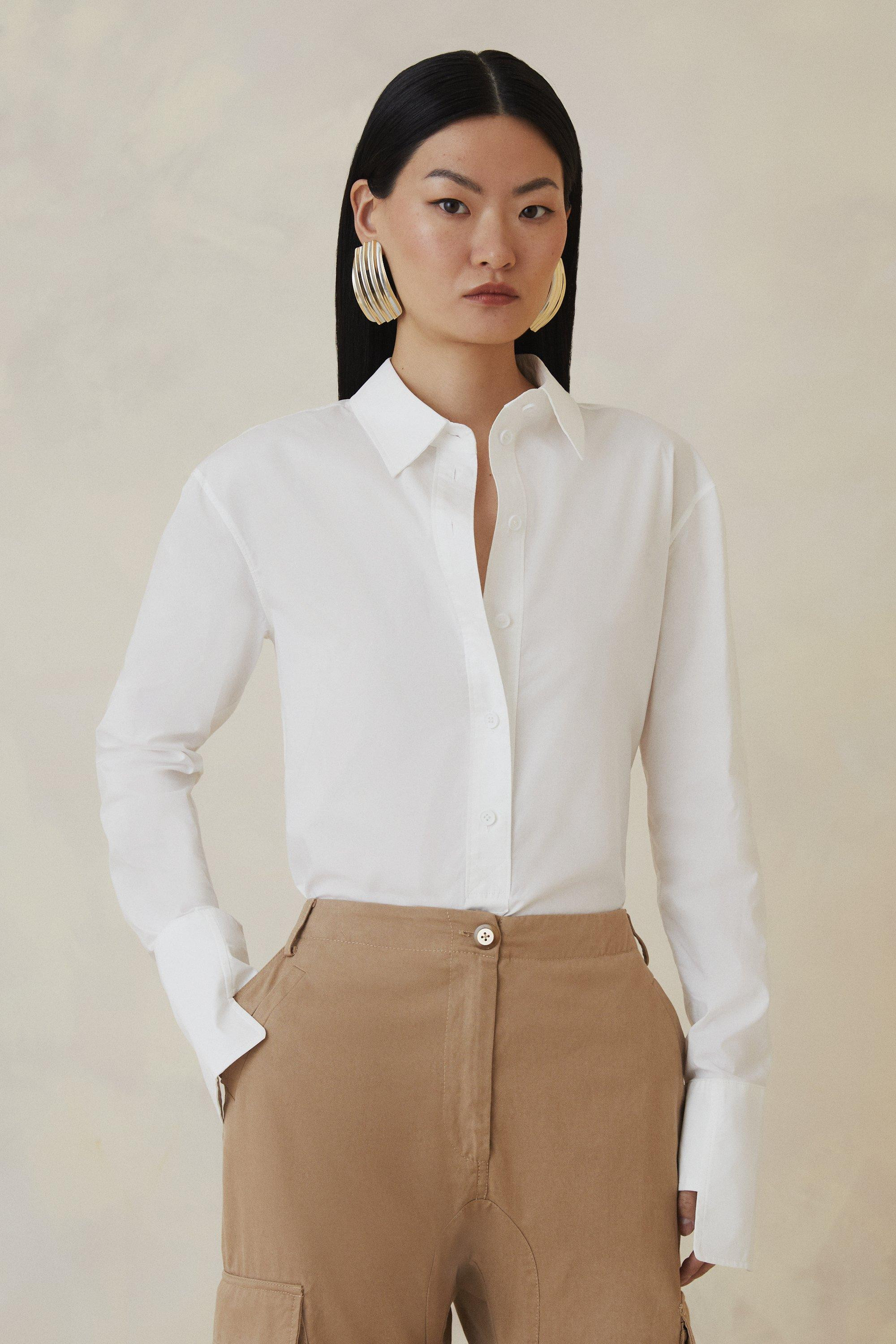 The Founder Cotton Poplin Woven Shirt | Karen Millen UK + IE + DE + NL