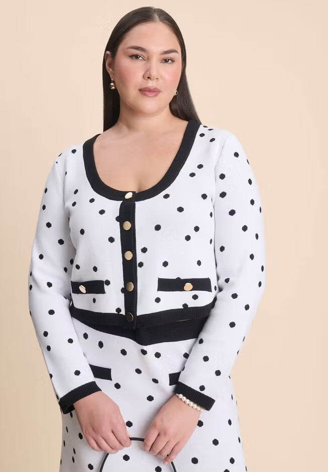 Cropped Intarsia Knit Jacket | Eloquii