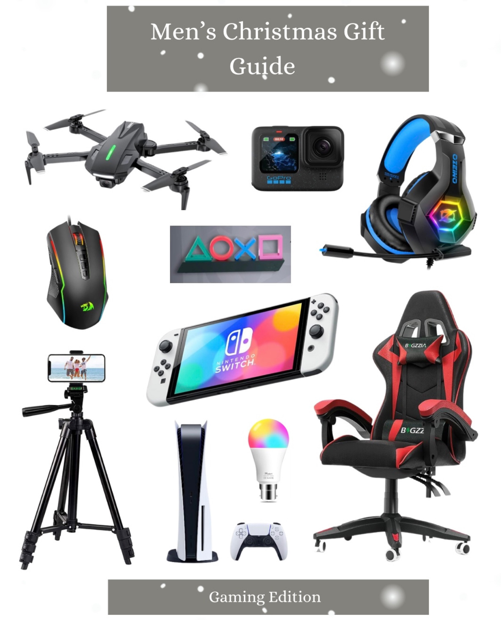 Men’s gift guide, gifts for him, gift ideas for men, Christmas presents, Christmas gifts, gaming presents, gaming chair, drone, go pro, headphones, tripod 

#LTKGiftGuide #LTKHoliday #LTKmens