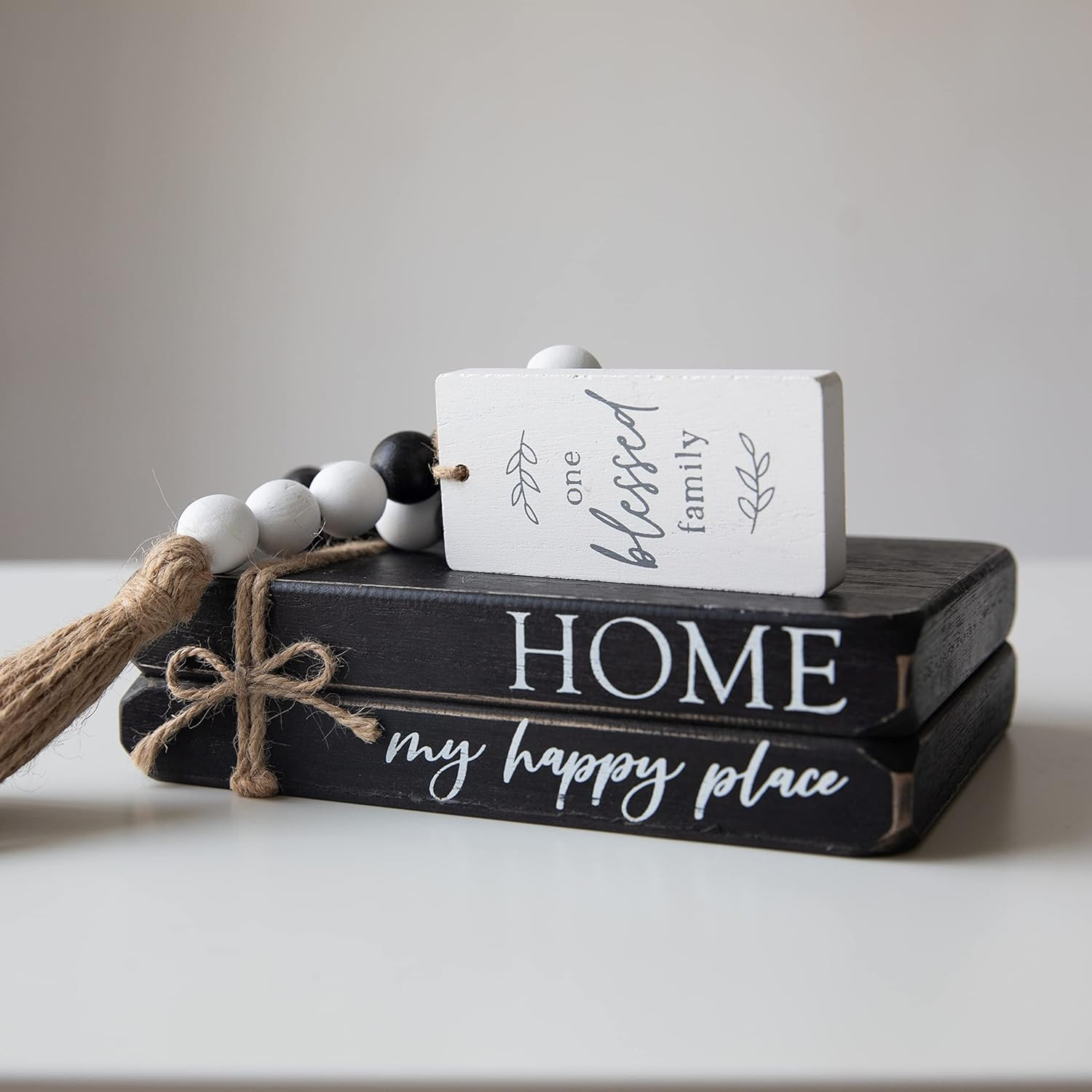 GENMOUS Black Decorative Books Set for Home Decor, Stacked Wood Faux Books for Living Room Decor,... | Amazon (US)