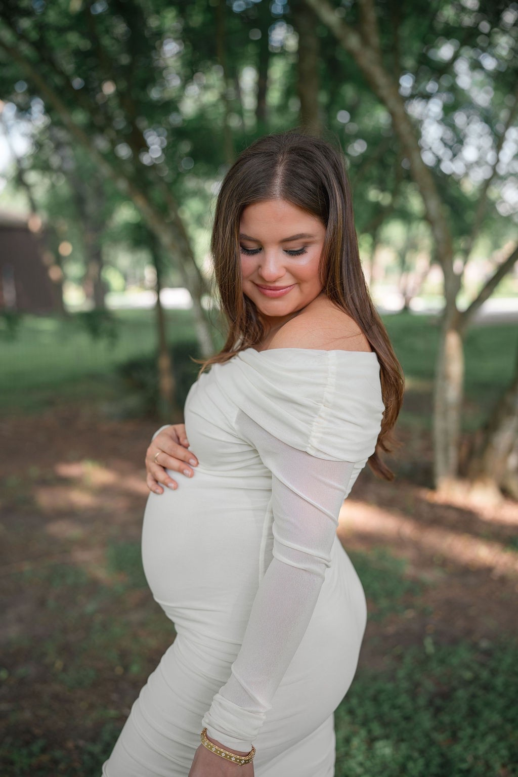 A beautiful and comfortable maternity dress. Wearing a size small and it comes in 4 colors. 

Formal, maternity dress, long sleeve cream maternity dress, pregnancy dress, bump, off the shoulder dress, mesh sleeves, bumpsuit, ruched dress. 

#LTKStyleTip #LTKBump