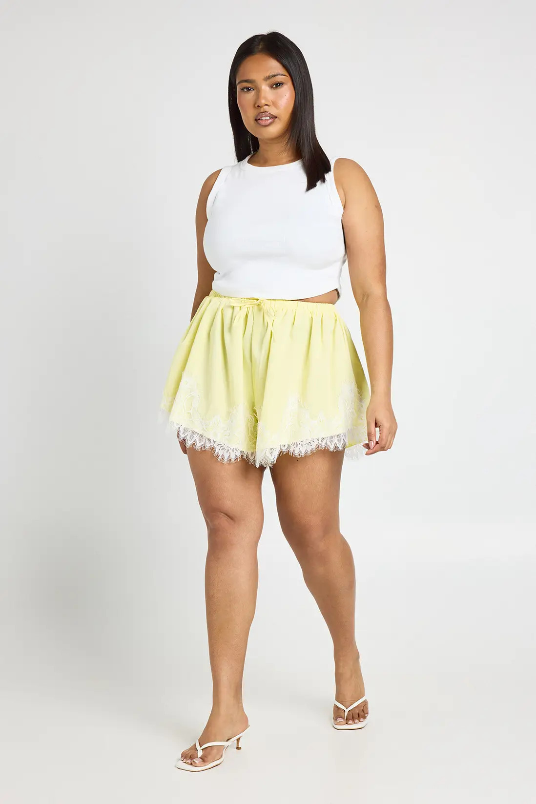 Lemon Plus Lace Trim Poplin Flippy Shorts | Boohoo | Boohoo.com (UK & IE)