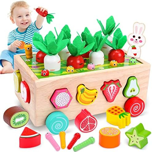 Montessori Toys for 1 2 3 Year Old Boy Girl Carrot Harvest Game Wooden Toy Preschool Educational Lea | Amazon (US)