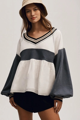 Pilcro Knit Reworked Long-Sleeve Babydoll Top | Anthropologie (US)