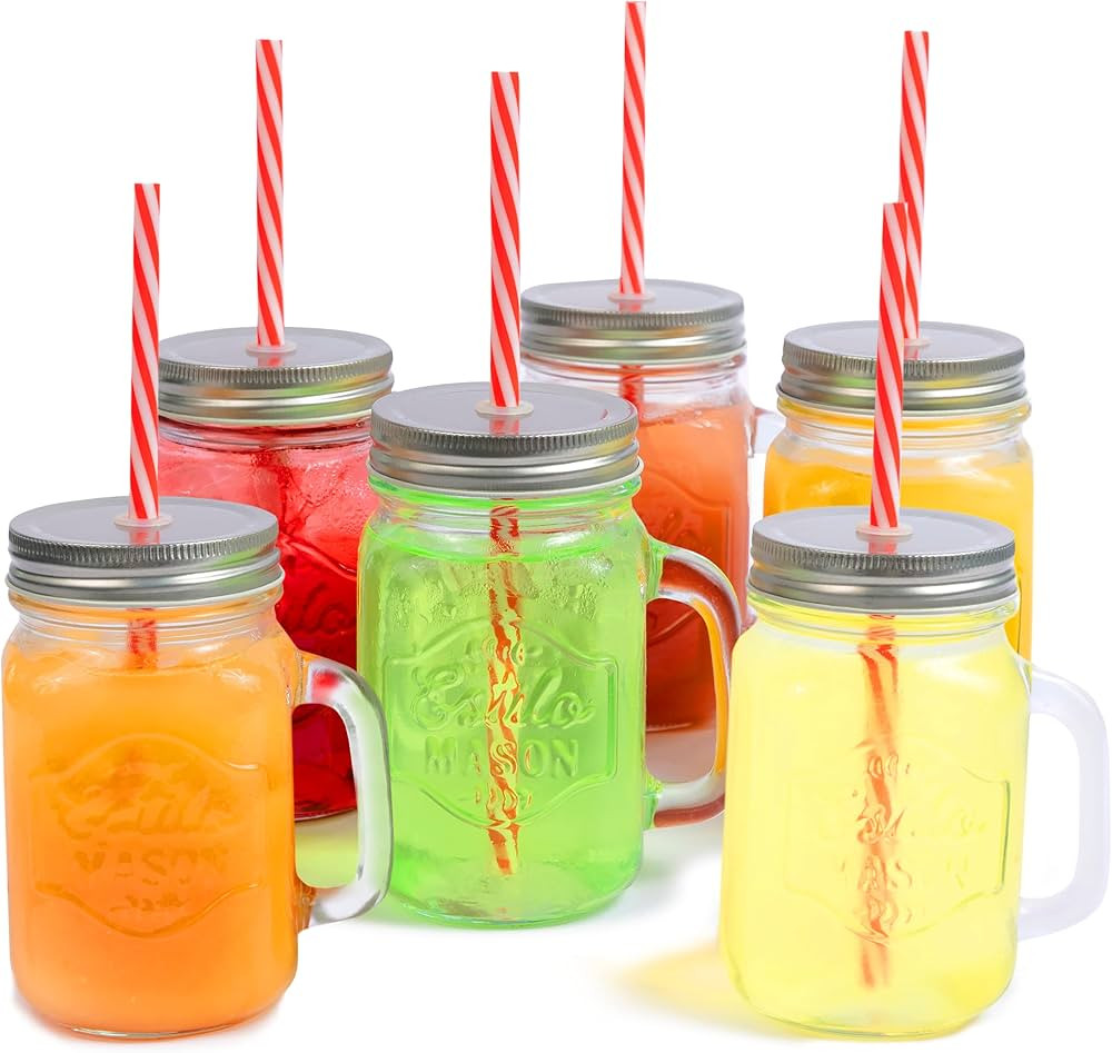 Estilo Glass Mason Jars with Handles, Lid and Straw 16 oz | Drinking Glasses Cups Mug Set for Ice... | Amazon (US)