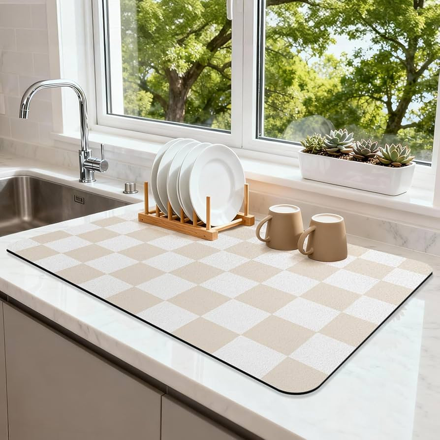 Focysep Checkered Dish Drying Mat 24" x 16"for Kitchen Counter Coffee Mat Bar Accessories,Fit Ude... | Amazon (US)