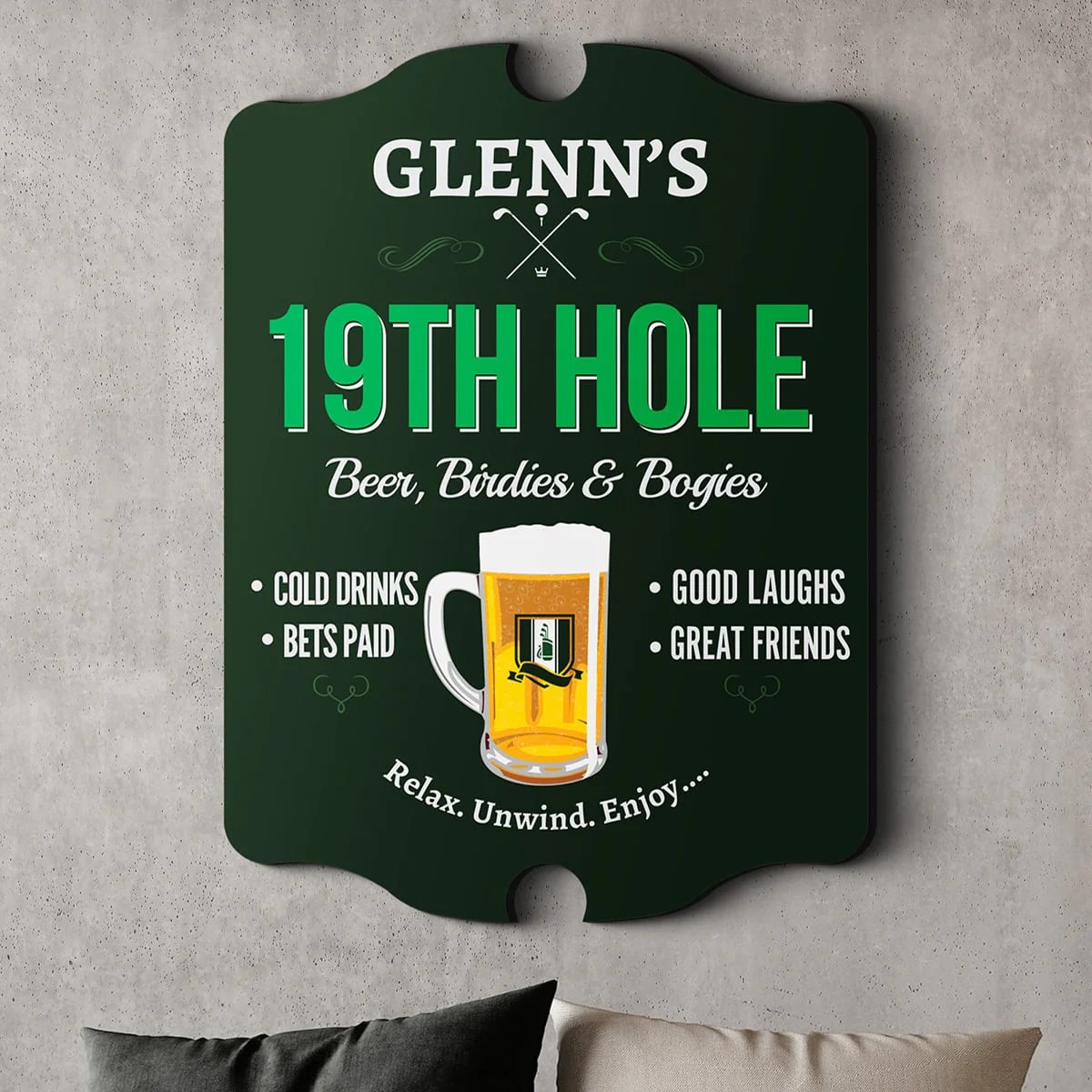 Nineteenth Hole Custom Wooden Golf Sign for Home Bar | HomeWetBar.com