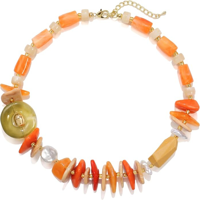 Colorful Irregular Stone Chip Beaded Necklace For Women Boho Rainbow Acrylic Bead Necklace Fashio... | Amazon (US)