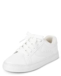 Boys Uniform Faux Leather Low Top Sneakers | The Children's Place  - WHITE | The Children's Place