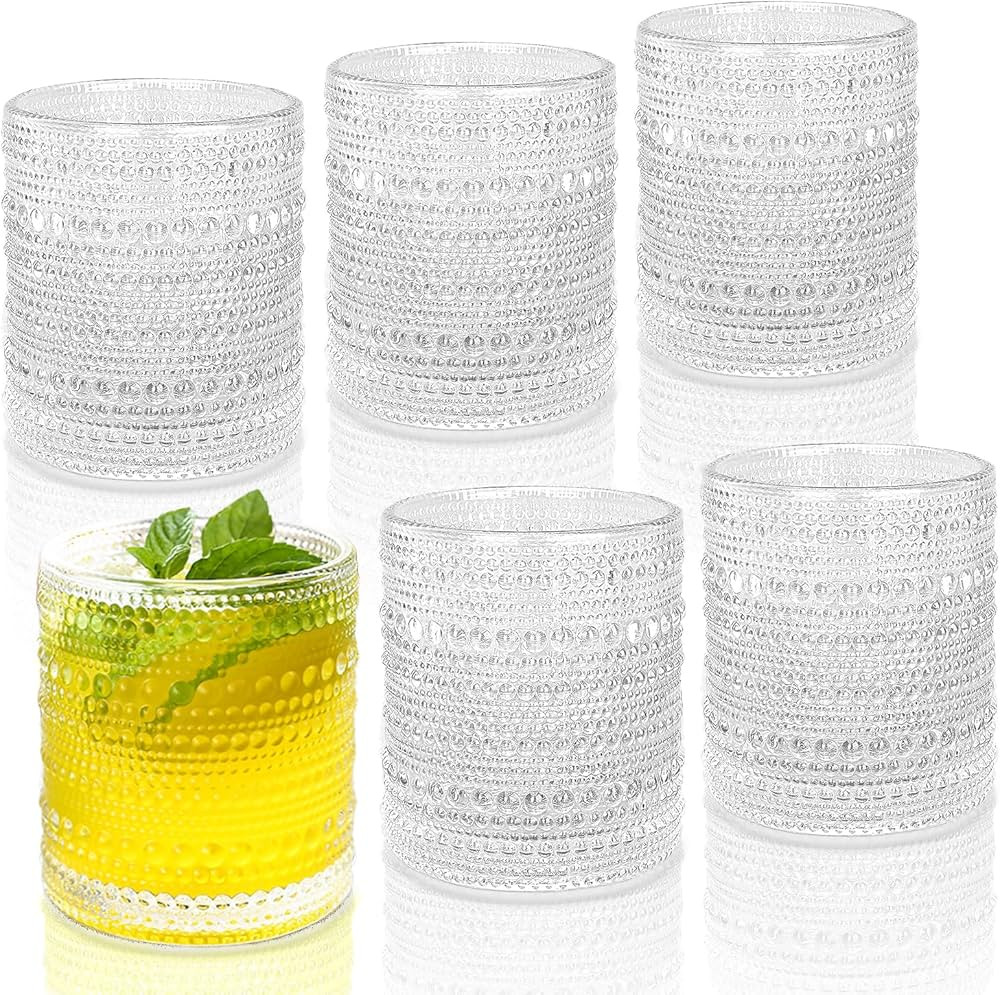 Hobnail Drinking Glasses Set of 6, 10 OZ Vintage Glassware, Textured Glass Cups Bubble Glasses Ro... | Amazon (US)