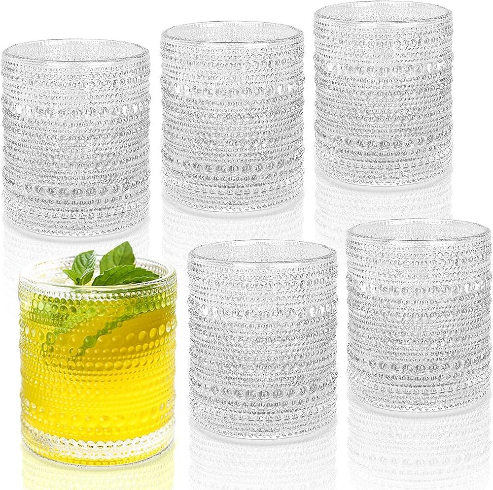 JPPSUJJ Cocktail Glasses 10 oz Hobnail Drinking Glasses Set of 6, Vintage Glassware, Textured Gla... | Amazon (US)