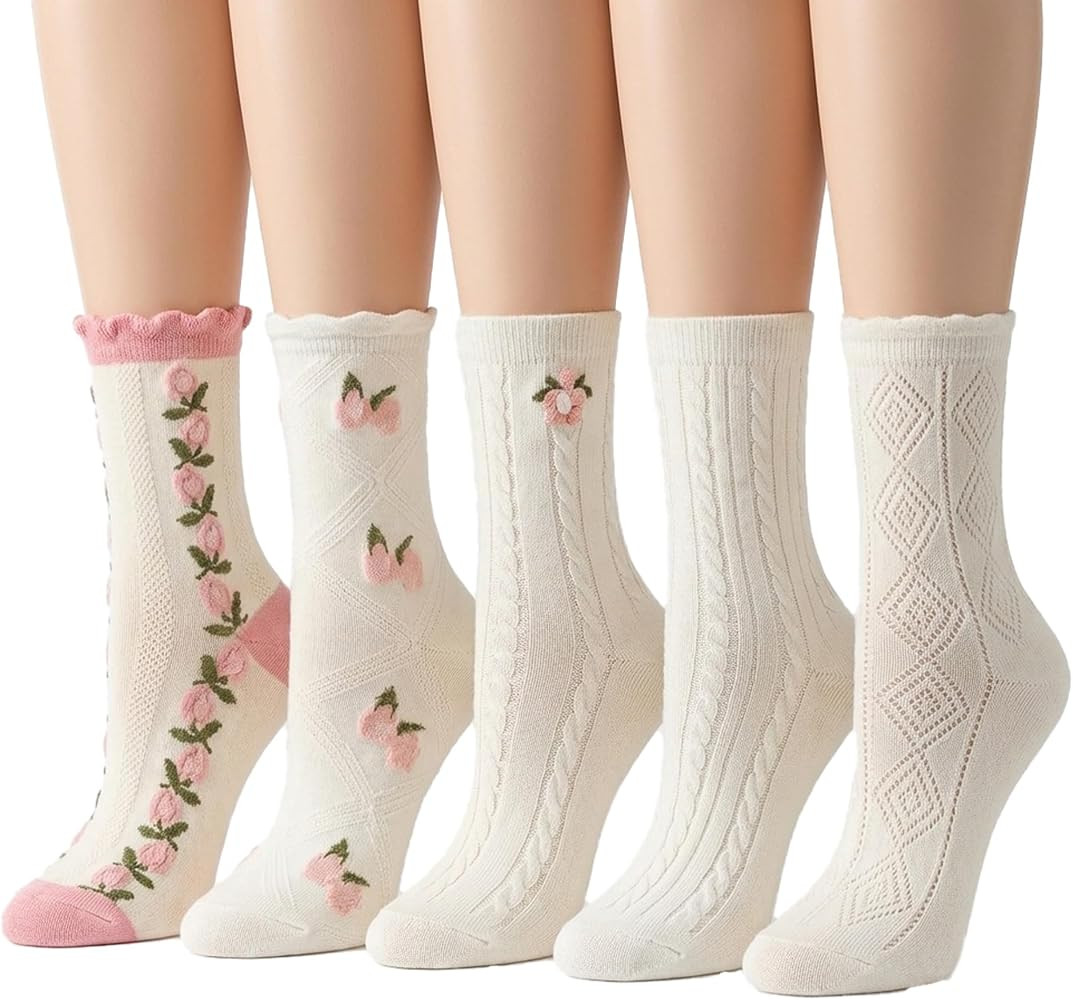 Women's Cute Ruffle Ankle Socks with Retro Patterns,Casual Design and Princess Flower Details Gif... | Amazon (US)
