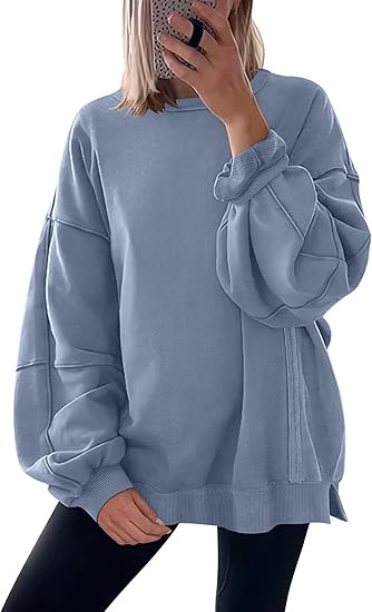 ANRABESS Women Oversized Long Sleeve Sweatshirts Crewneck Side Slit Loose Teen Girl Pullover Top ... | Amazon (US)