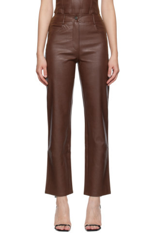 Brown Junior Faux-Leather Pants | SSENSE