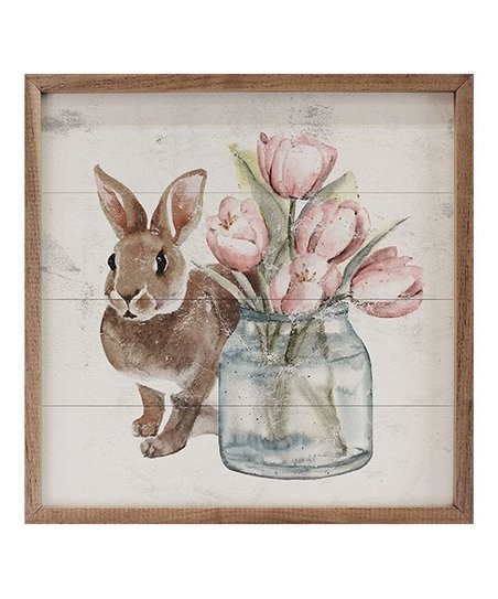 Brown Bunny & Jar Of Tulips Wall Art | Zulily