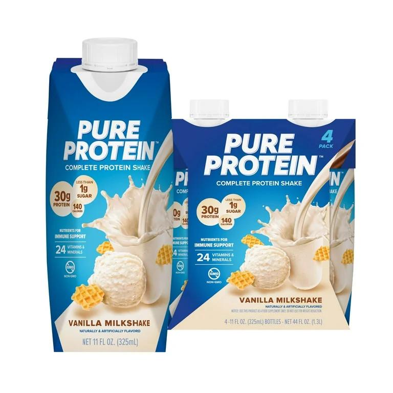 Pure Protein Shake, Vanilla Milkshake, 30g Protein, Gluten Free, 11 fl oz, 4 Pk | Walmart (US)