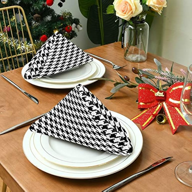 ALAZA Kitchen Cloth Napkins Set of 6, Stylish Black Houndstooth Plaid Soft Durable Polyester Dinner  | Amazon (US)