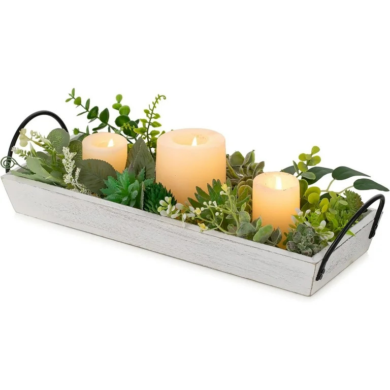 Hanobe Multiple Candle Vintage Rustic Home Decor Wood Pillar Candle Tray-Style Holder | Walmart (US)