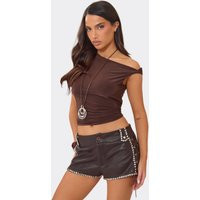 Mid Rise Stud Detail Shorts In Brown Faux Leather, Women's Size UK 10 | EGO (UK)