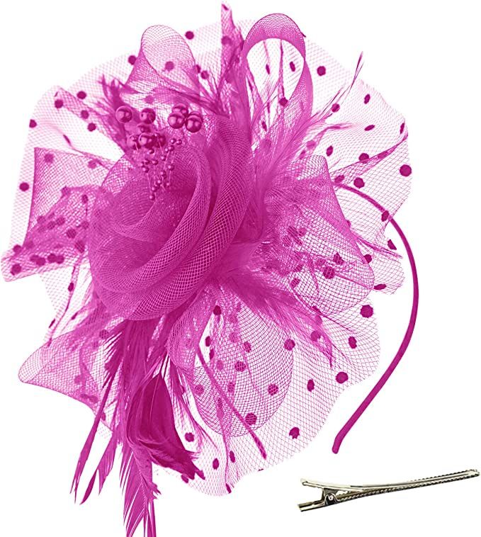 DRESHOW Fascinators Hat Flower Mesh Ribbons Feathers on a Headband and a Clip Tea Party Headwear ... | Amazon (US)