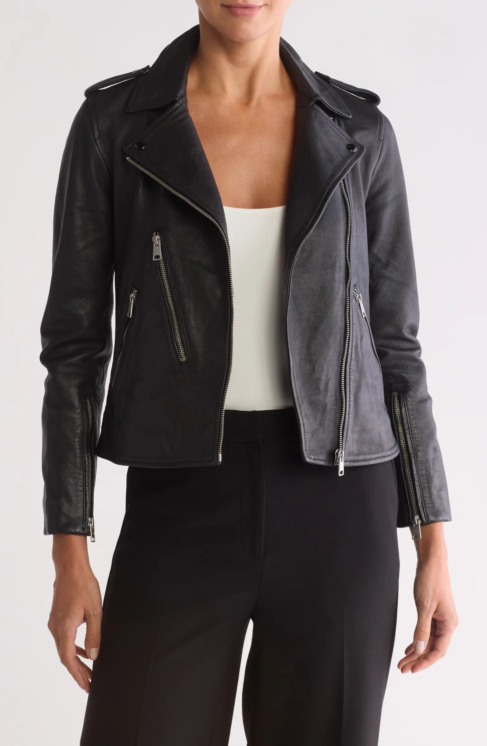 AllSaints Elva Lambskin Leather Biker Jacket | Nordstromrack | Nordstrom Rack