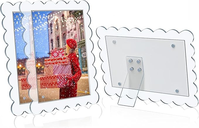 3 PACK 4 x 6 Picture Frame，Acrylic Clear Scalloped Photo Frame with Magnetic Holder for Vertica... | Amazon (US)