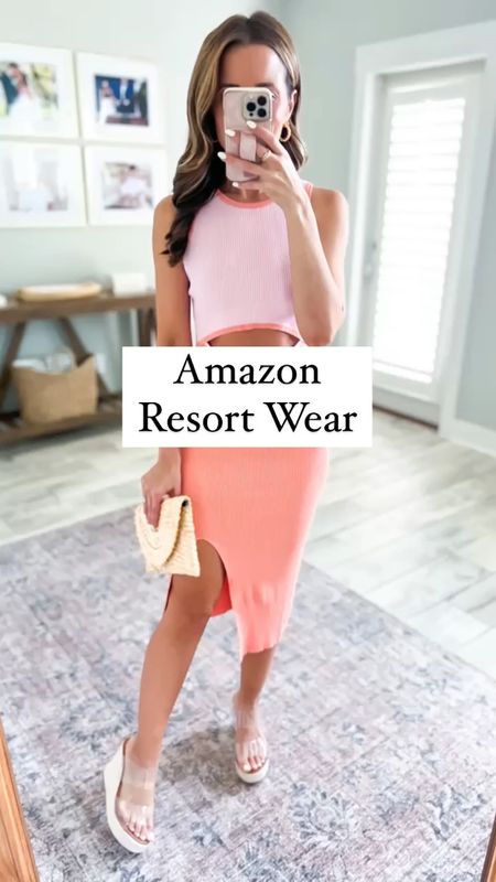 Vacation outfit. Spring outfit. Resort wear Amazon. Spring break outfits. Tropical vacation. Bachelorette party dress. Matching set. Cut-out midi dress. Honeymoon outfit. Amazon clear wedges (I sized up to a 7 because 6.5 wasn’t available). 

*Wearing smallest size in each. 

#LTKshoecrush #LTKtravel #LTKwedding