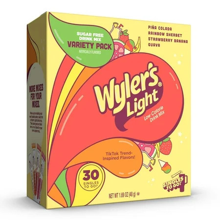 Wyler’s Light Watertok Island Flavors Singles to Go Powdered Drink Mix Variety Pack (Pina Colada, Rainbow Sherbert, Strawberry Banana, Guava), 30 Count Packets | Walmart (US)