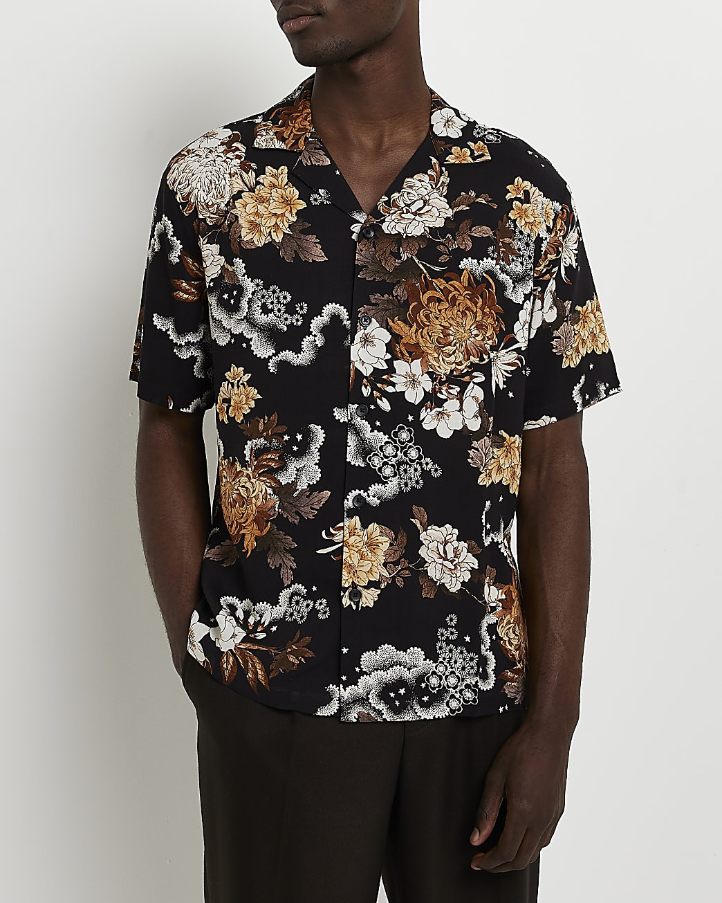 Black regular fit floral short sleeve shirt | River Island (UK & IE)