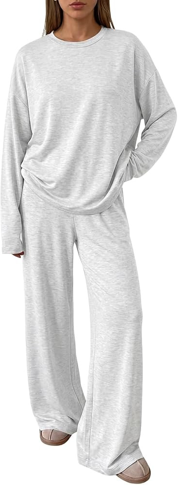 Trendy Queen Womens 2 Piece Fall Lounge Sets Oversized Tops Wide Leg Pants | Amazon (US)