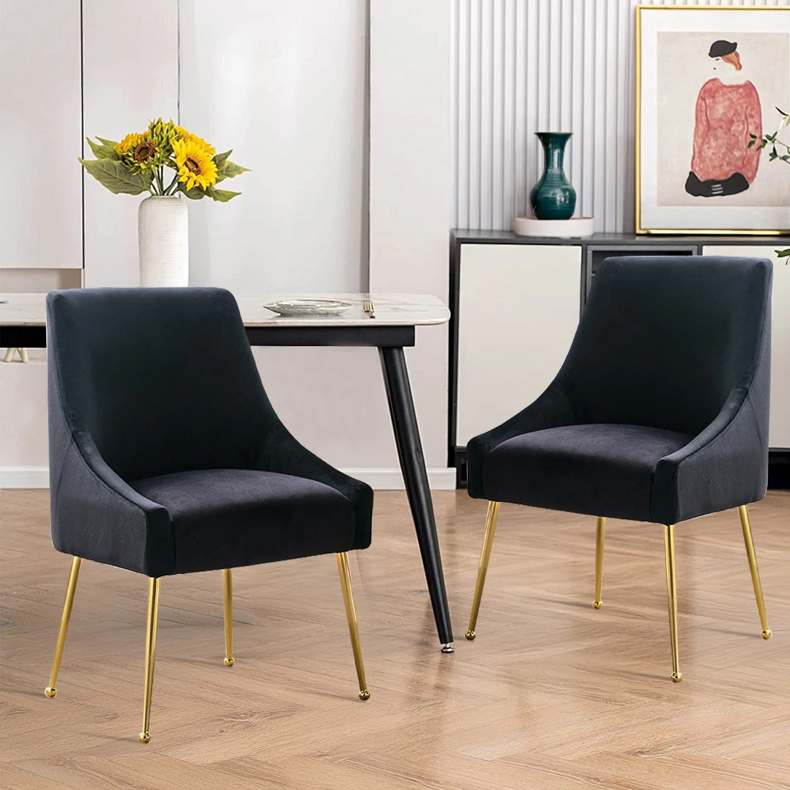 Velvet Upholstered Side Chair  With Gold Legs (Set of 2) | Wayfair North America